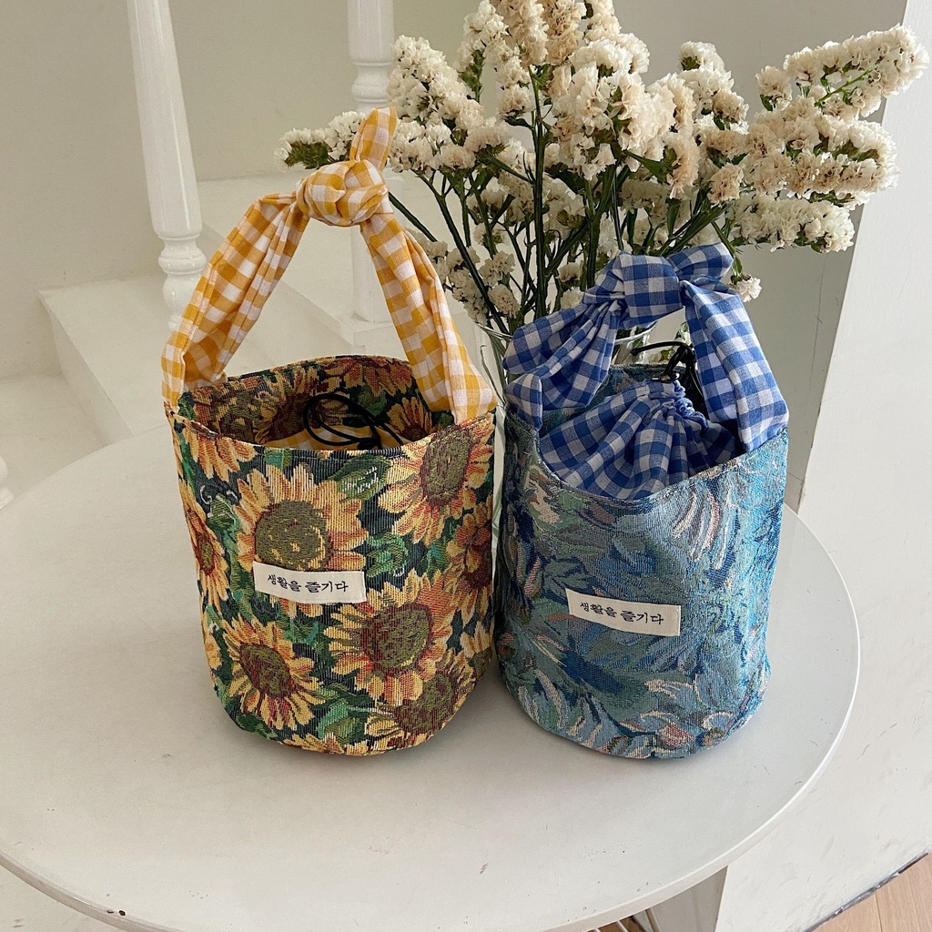 Túi ENVIROSAX canvas họa tiết tranh sơn dầu phong cách hàn quốc cho nữ