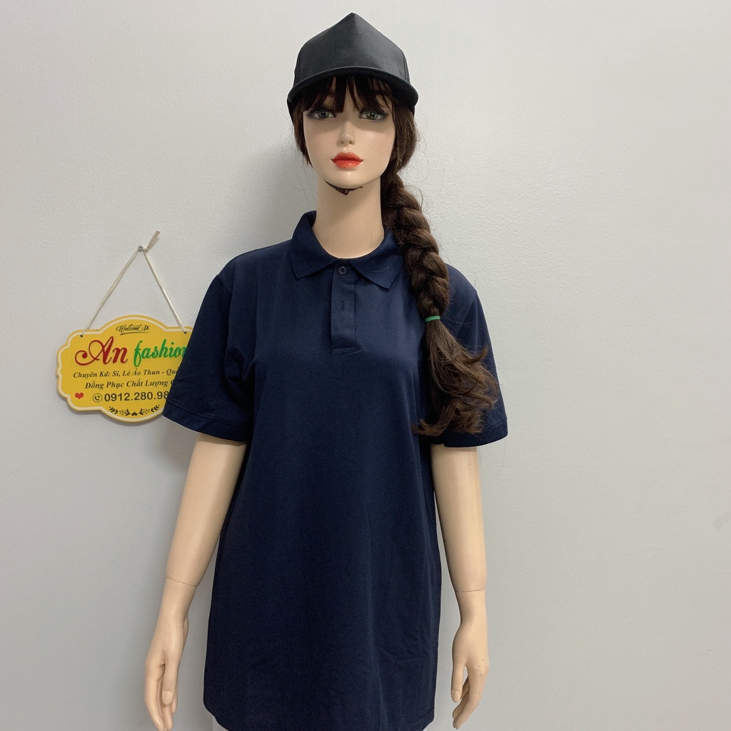 Áo polo màu xanh đen vải poly Thái cao cấp cho nam nữ _ Hình chụp thật