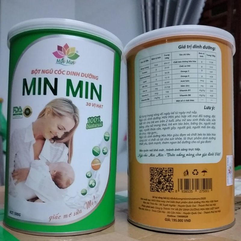 Bột ngũ cốc dinh dưỡng Min Min - hỗ trợ lợi sữa, về dáng cho mẹ sau sinh hộp 500g