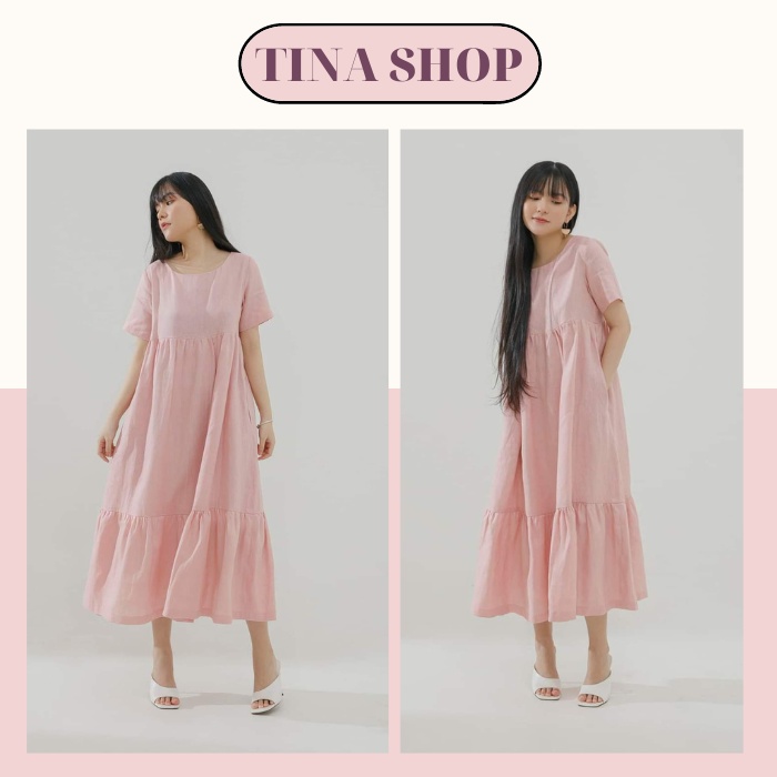 Đầm Babydoll Tay Ngắn Phom Rộng, Váy Suông Bigsize Nữ Màu Hồng Pastel, Bầu Mang Thoải Mái, Chất Linen Thun