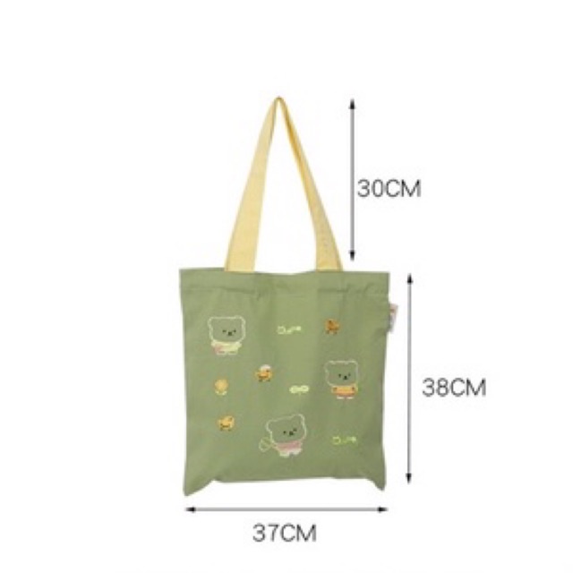 Túi tote đeo vai màu vàng và xanh lá style korea siêu xịn (hình thêu)