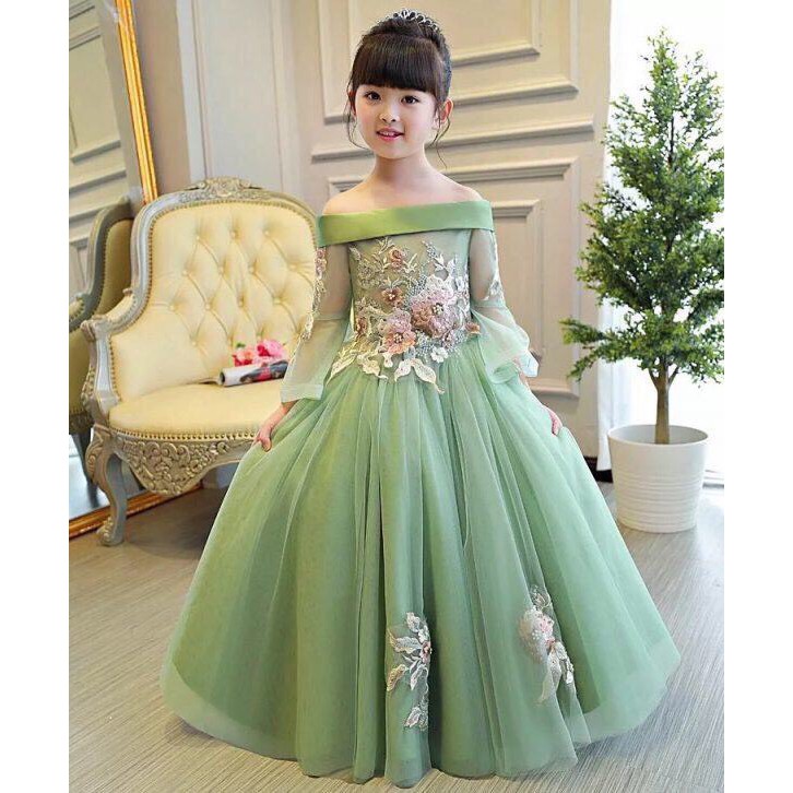 đầm xanh vỏ đậu cao cấp cho bé gái