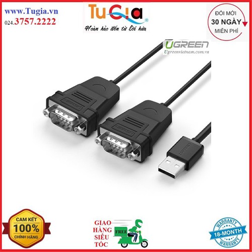 Cáp chuyển đổi USB 2.0 sang 2 đầu COM RS232 đực chuẩn DB9 dài 1.5m UGREEN US229 30769 - Hàng chính hãng