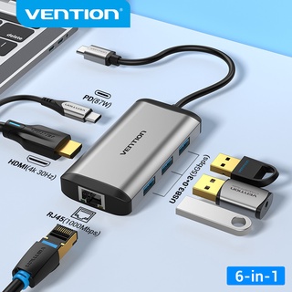 Bộ chuyển đổi hub 6 trong 1 Vention type C to USB3.0 HDMI PD RJ45 6