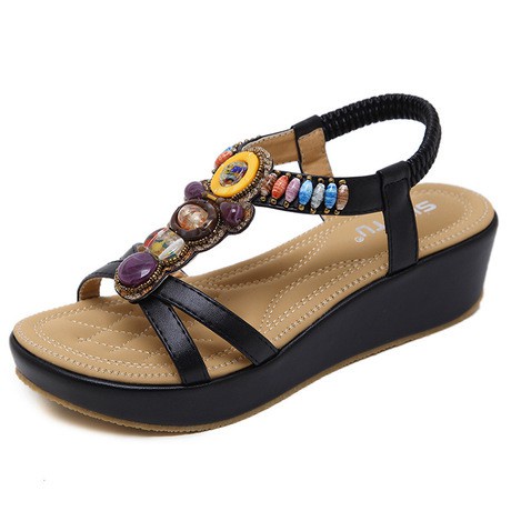 Dép nữ Hàng Hiệu_Giày Sandal nữ đế xuồng đi biển 5cm cao cấp. Sandal nữ đế bệt quai hậu. -v12