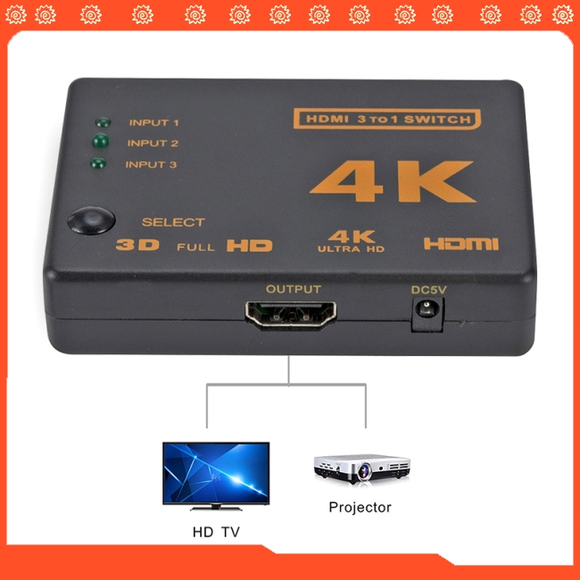 3 Port HDMI Splitter Switcher 3 In 1 Out Hub Box +Remote Auto Switch 1080P HD