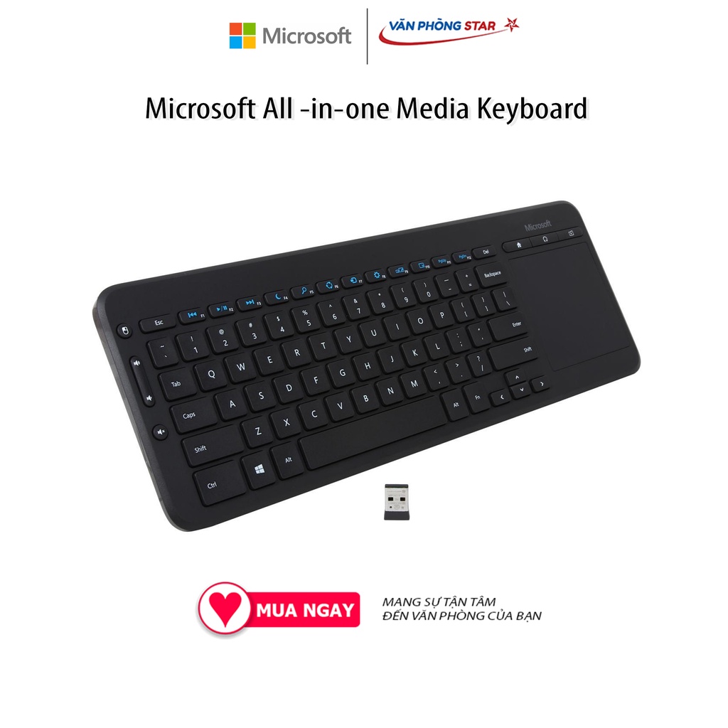 Bàn phím không dây kèm touchpad Microsoft All -in-one Media, Kết nối 2.4 GHz Wireless, Thiết kế chống thấm nước bền