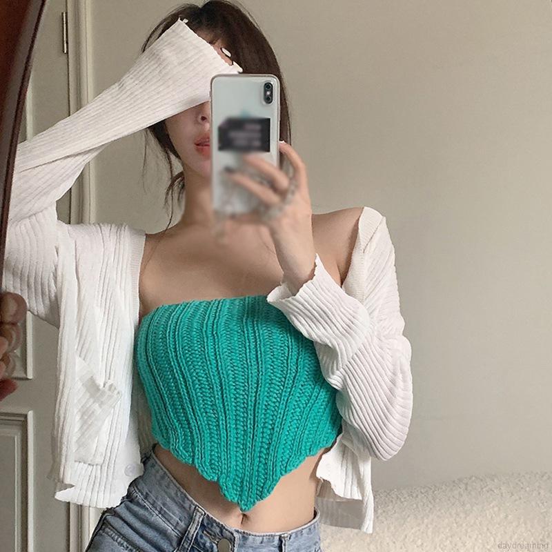 Áo Croptop Dệt Kim Sát Nách Thiết Kế Hở Lưng Quyến Rũ