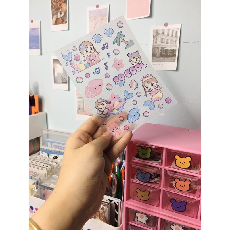 set sticker 4 tấm nàng tiên cá trong suốt