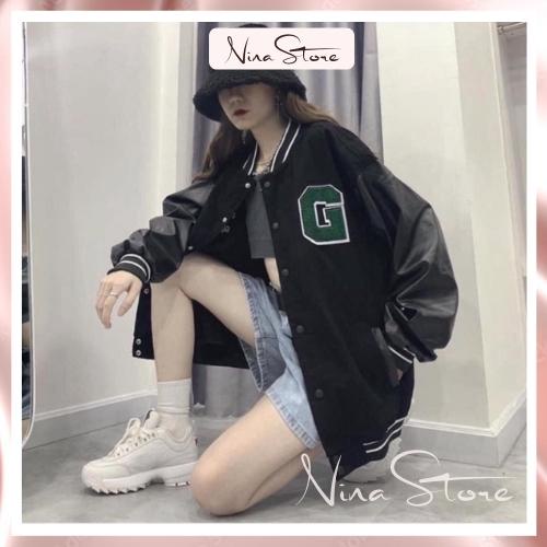 Áo Bomber Chữ G Xanh Phong Cách Cá Tính Unisex Kèm Ảnh Thật Cận Chất NinaStore