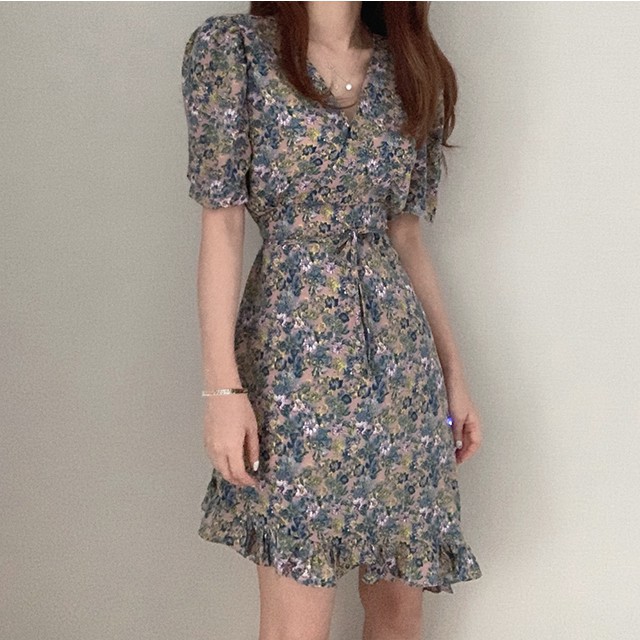 Đầm họa tiết hoa cúc phong cách retro thanh lịch thời trang Hàn Quốc | BigBuy360 - bigbuy360.vn