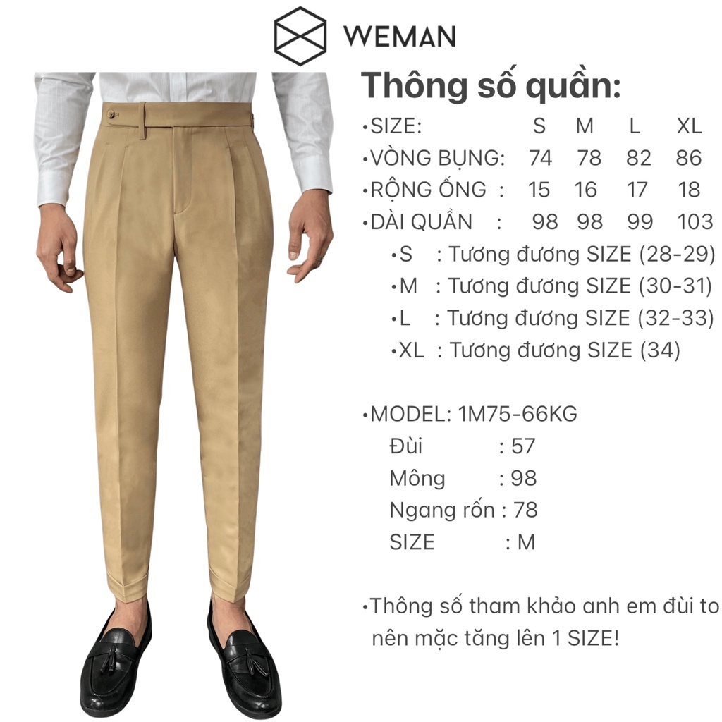 Quần Âu Nam, Quần Âu Nam Sidetab Cạp Trung, Thiết Kế Sang Trọng, Chất Liêu Cao Cấp Dáng Slim Fit WEMAN-CT01