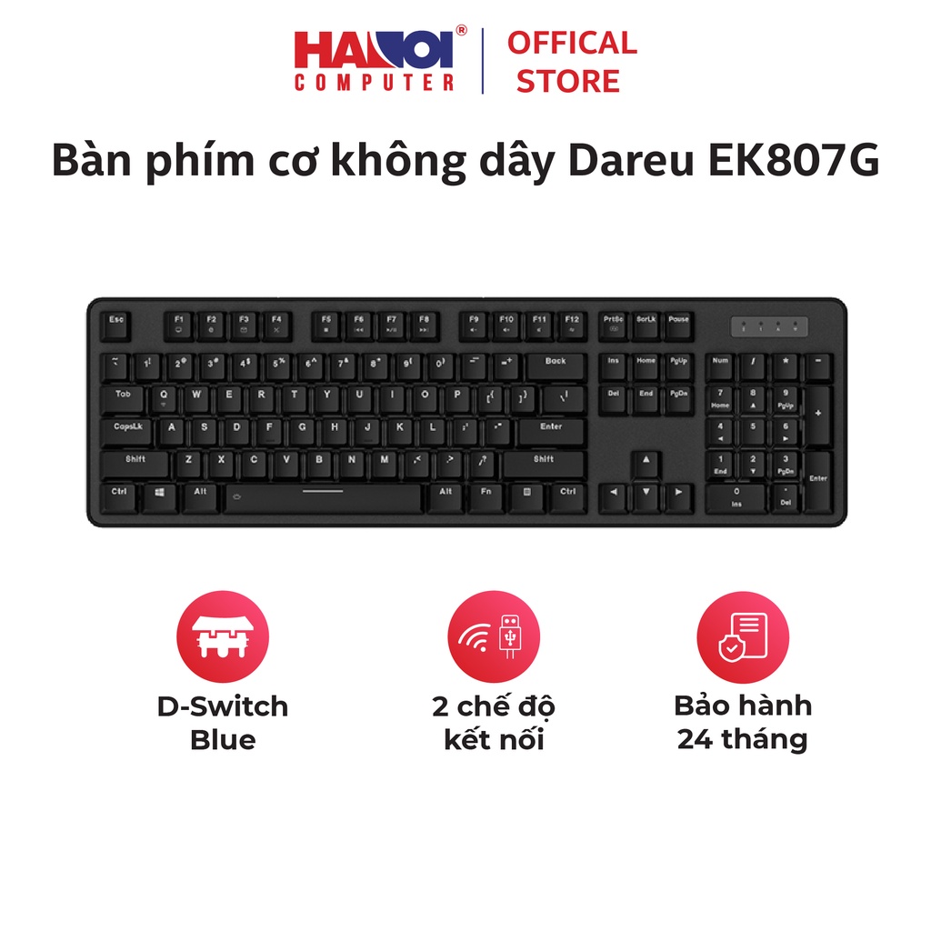 Bàn phím cơ không dây Dareu EK810G Blue sw , Pin sạc 2000mAh, Sử dụng switch "D" độc quyền