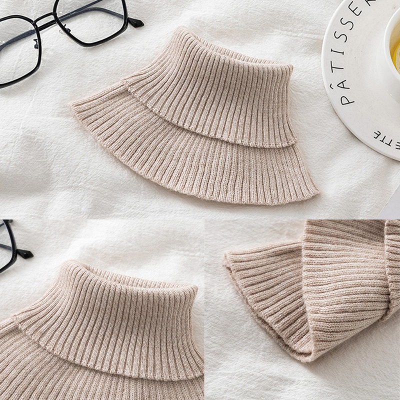 Yoioi Áo Sweater Dệt Kim Cổ Lọ Màu Trơn Có Gân Có Thể Tháo Rời Ấm Áp Mùa Thu Đông Cổ Điển