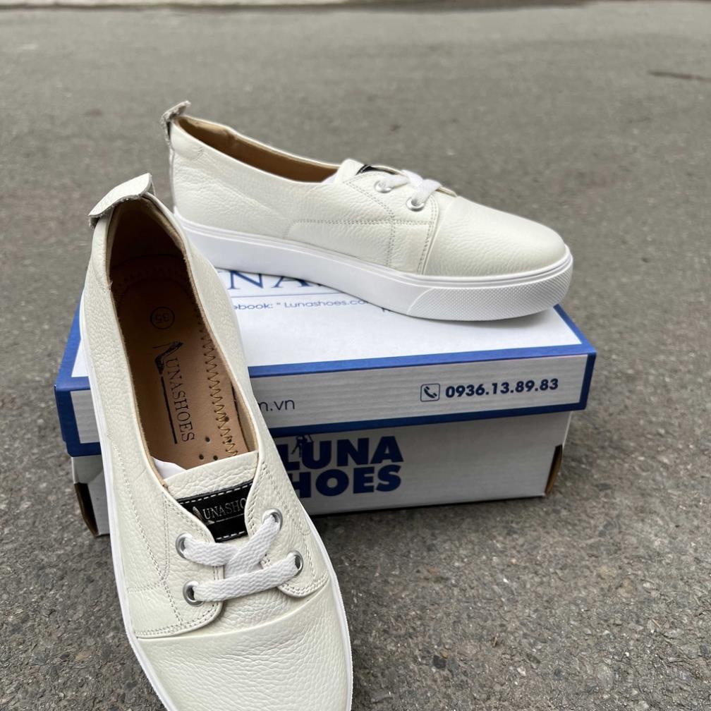 BQ Giày sneaker nữ da bò mềm êm chân Lunashoes (702) giầy lười slip on đế mềm cao 2p cực đẹp hack chiều cao