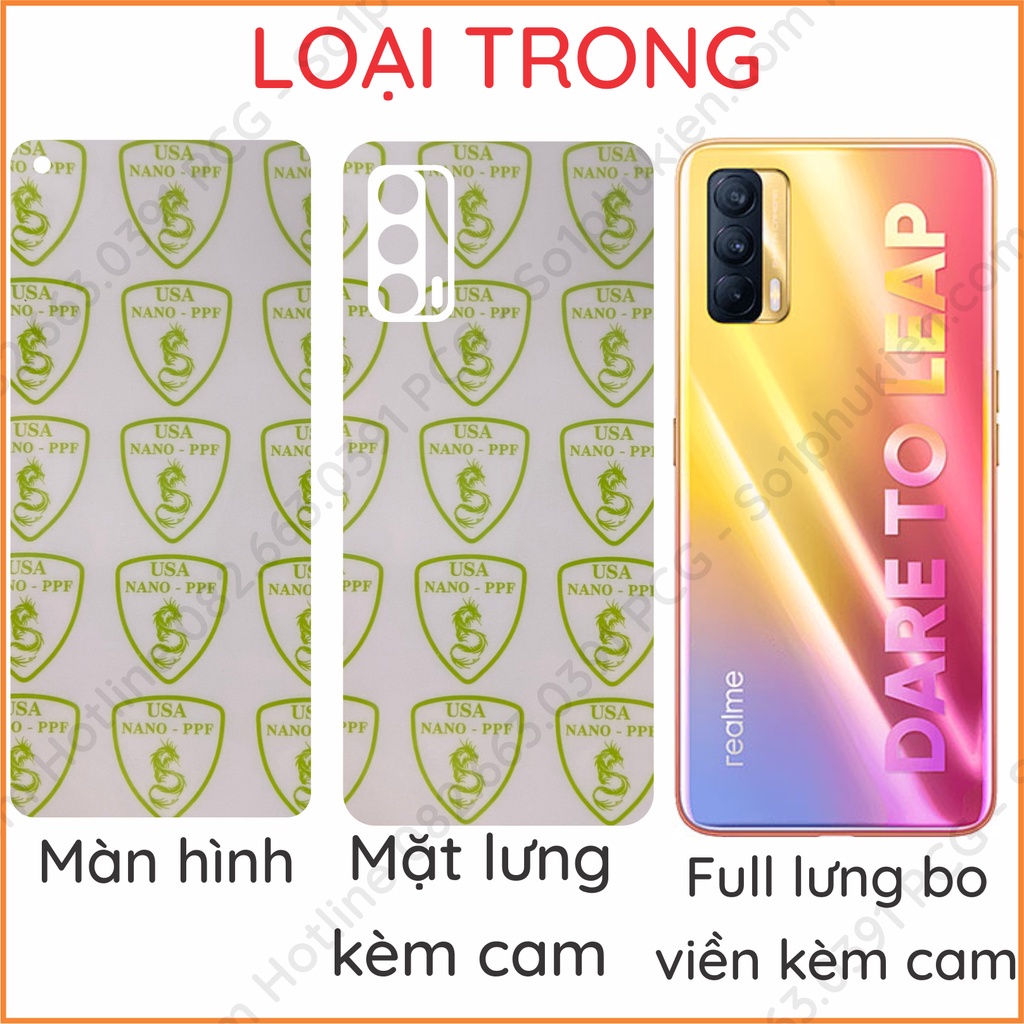 Dán PPF Realme V15 loại trong, nhám dành cho màn hình, mặt lưng, lưng full bo viền