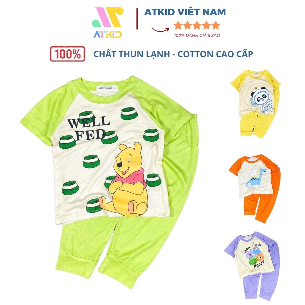 Bộ quần áo trẻ em thun lạnh Happy cộc tay quần dài bo cho bé trai bé gái chất liệu cao cấp mềm mại ATKID