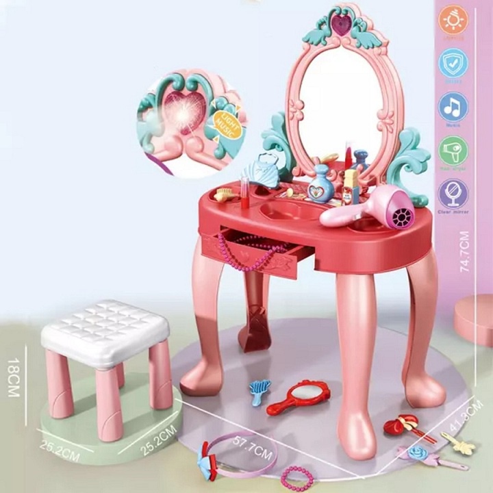 Đồ Chơi Bàn Trang Điểm Phát Nhạc Kèm Ghế Ngồi Cỡ Lớn Cho Bé