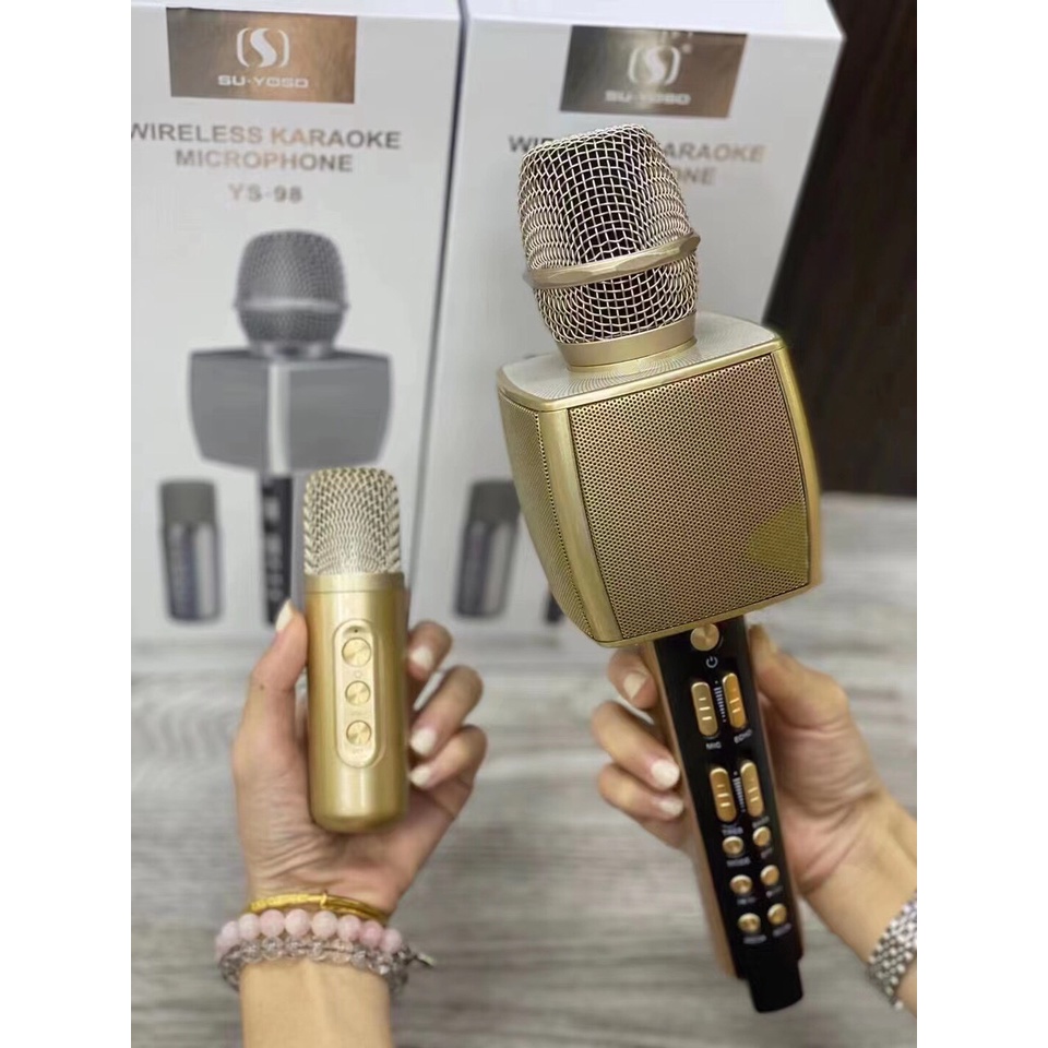 Micro Karaoke YS98 Cao Cấp Siêu Hay- Micro Bluetooth YS-98 Tích Hợp Loa Bass, Tress, Kèm Thêm 1 Micro Để Hát Song Ca