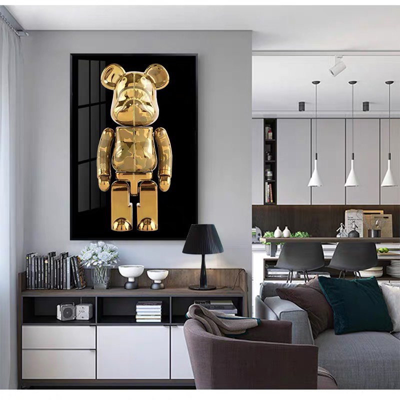 Tranh Treo Tường Tráng Gương chú Gấu Bearbrick Kaws Toy Phòng Khách/ Game/ Shop Quần Áo/ Hiện Đại/ May mắn tài lộc