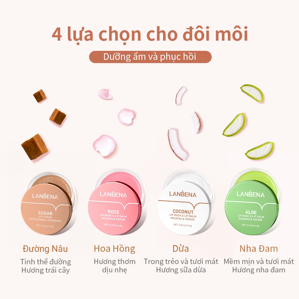 Mặt nạ môi Lanbena Dưỡng Ẩm Tẩy Tế Bào Chết Làm Sáng Son Dưỡng Môi Sậm Màu loại bỏ các đường viền môi 6.5g