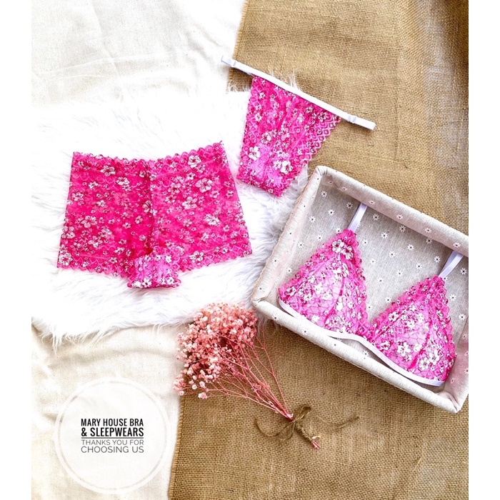 SET BRALETTE REN MÚT NGỰC HOA HỒNG NHÍ MARY HOUSE BRA & SLEEPWEARS