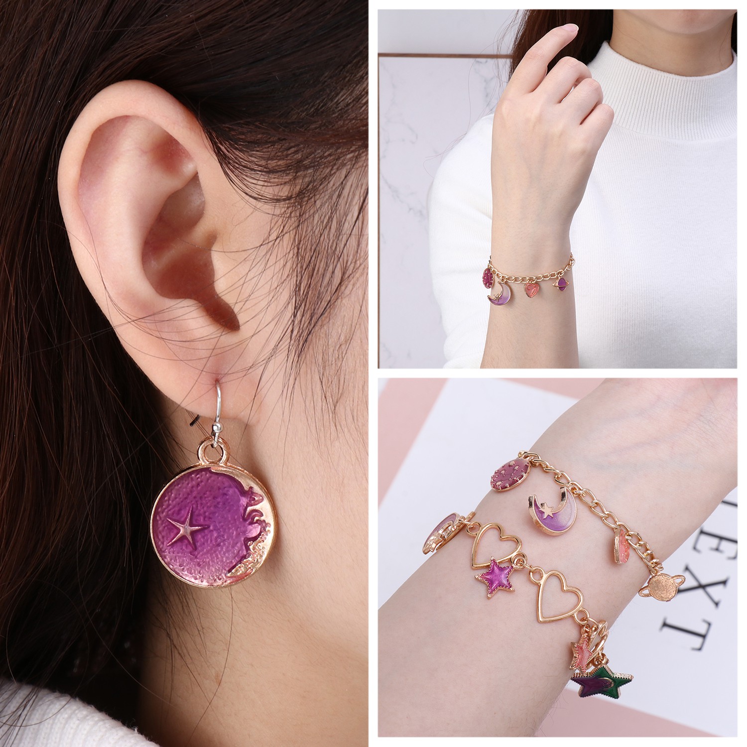 CHARMS Bộ 100 Mặt Trang Sức Hình Trăng Sao Đáng Yêu