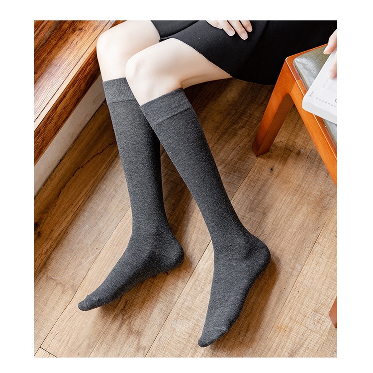 Vớ cotton Cổ Cao Mỏng Màu Trắng/Đen Thời Trang Thu Đông Cho Học Sinh