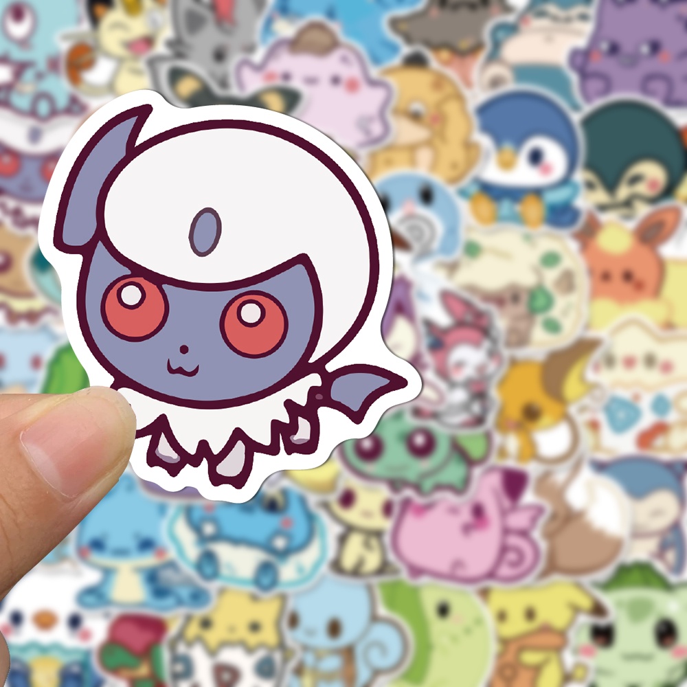50 miếng dán phong cách Pokémon phiên bản Q dễ thương chống nước trang trí sổ tay/laptop