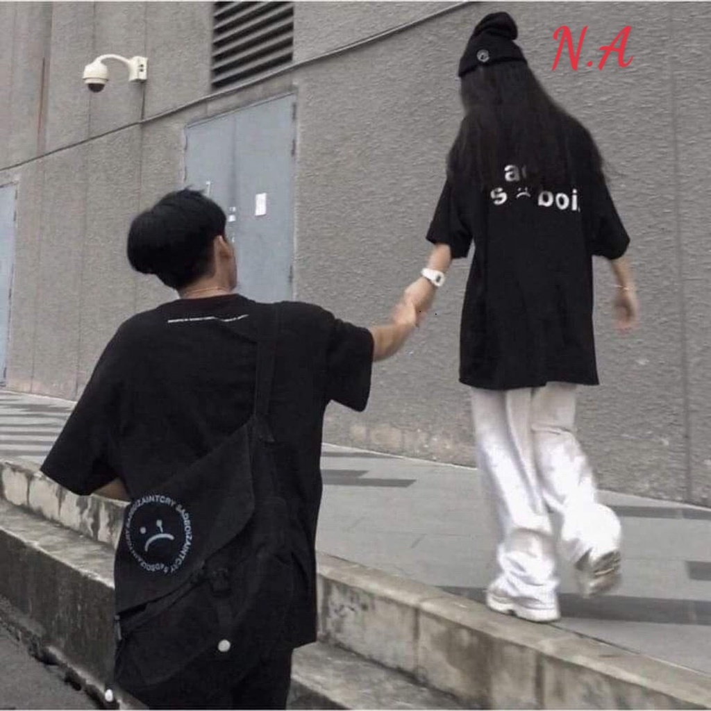 Sét áo thun tay lỡ UNISEX sadboiz mặt mếu kết hợp với quần ống rộng, Set áo quần FREESIZE thích hợp mặc đôi nhóm