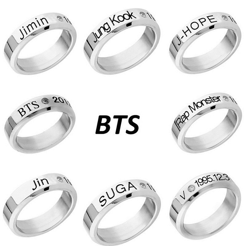 Nhẫn đeo tay bằng thép không gỉ họa tiết tên thành viên BTS SUGA JIMIN JUNG KOOK V JIN J HOPE