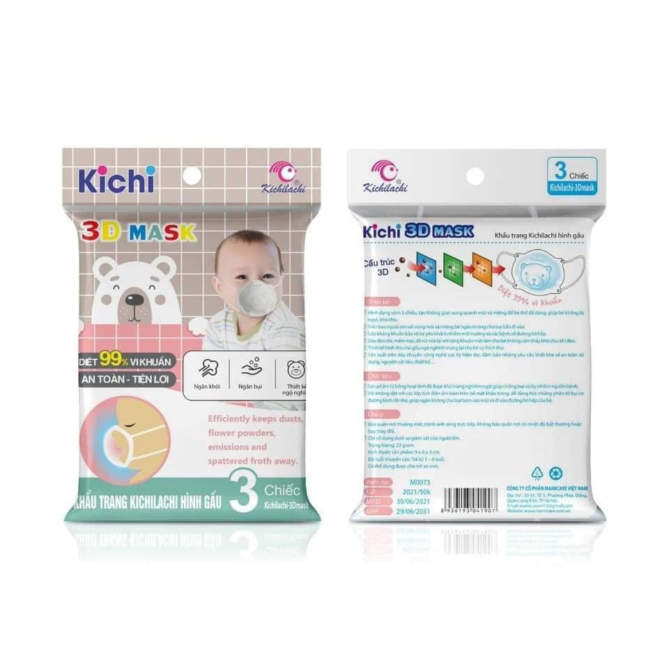 Khẩu trang gấu kichi cho bé set 3c