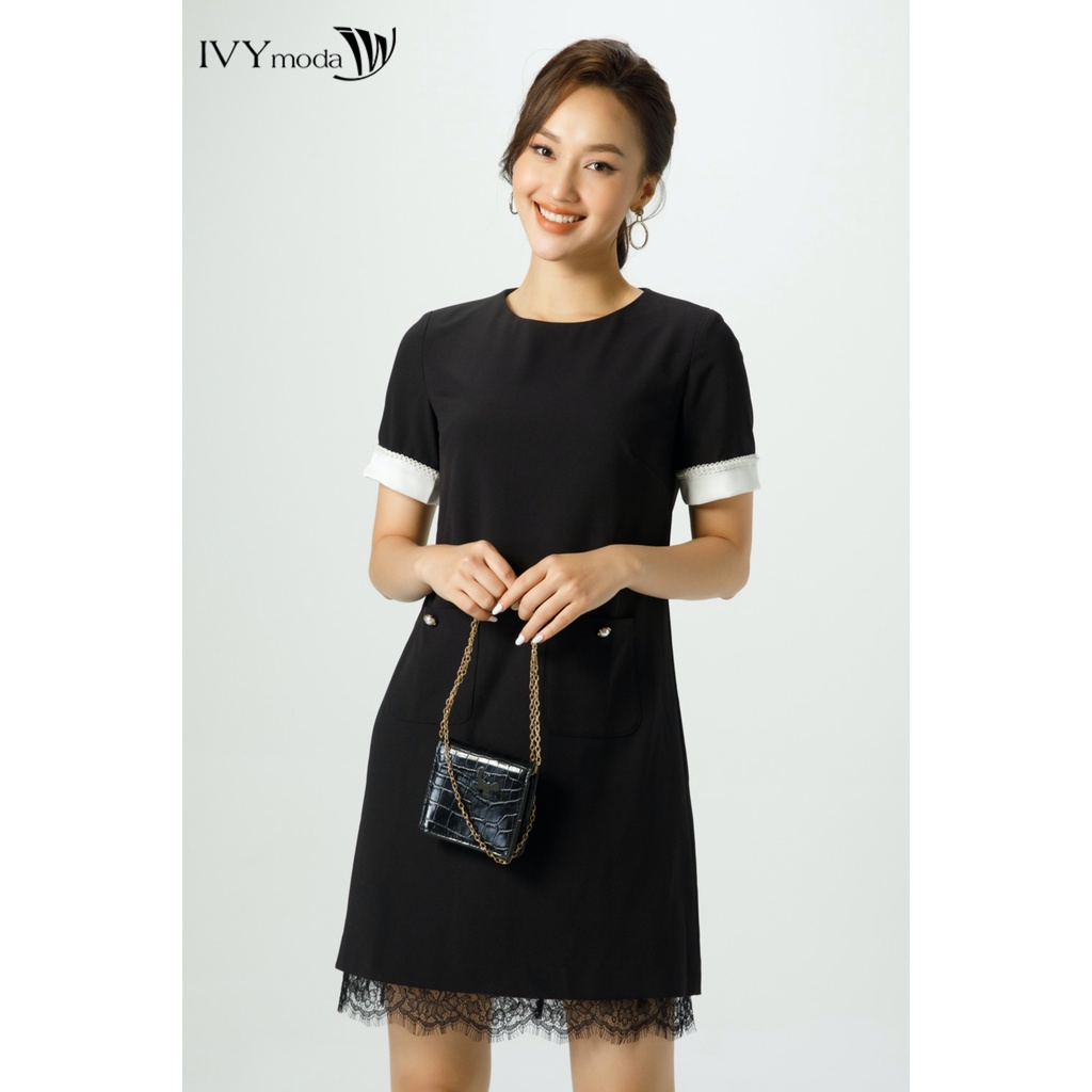 Đầm suông phối ren thiết kế IVY moda MS 48M6394