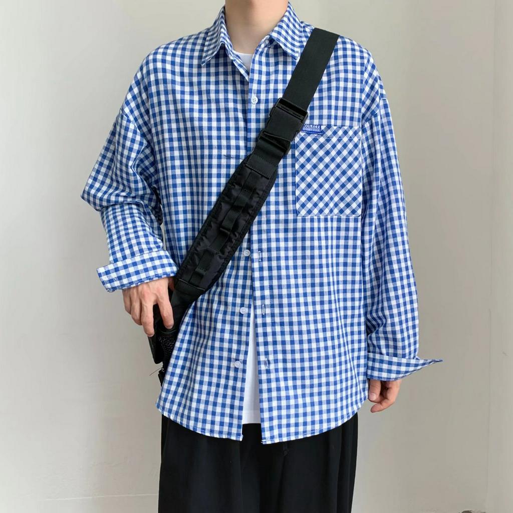 Áo Sơ Mi Tay Ngắn Dáng Rộng Họa Tiết Sọc Caro Phong Cách Hàn Quốc Thời Trang Cho Nam