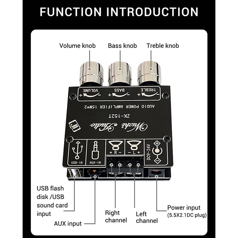 Bảng Mạch Khuếch Đại Âm Thanh ZK-152T Bluetooth 2.0 15W + 15W Chuyên Dụng