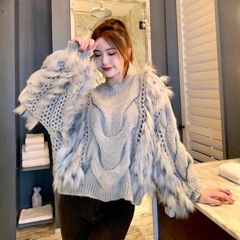 áo len lưới pha lông