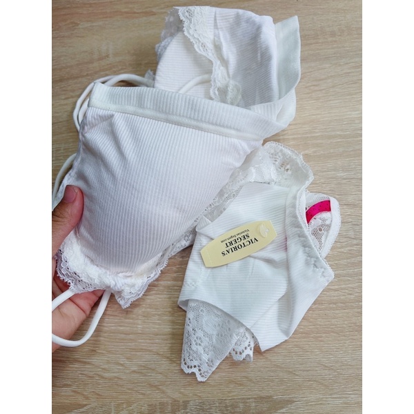 Bộ Bralette Thun Tăm Ren Sexy Đệm Mỏng Phối Quần Lót Su Ren Gợi Cảm _ Bộ đồ lót Trắng Trẻ Trung