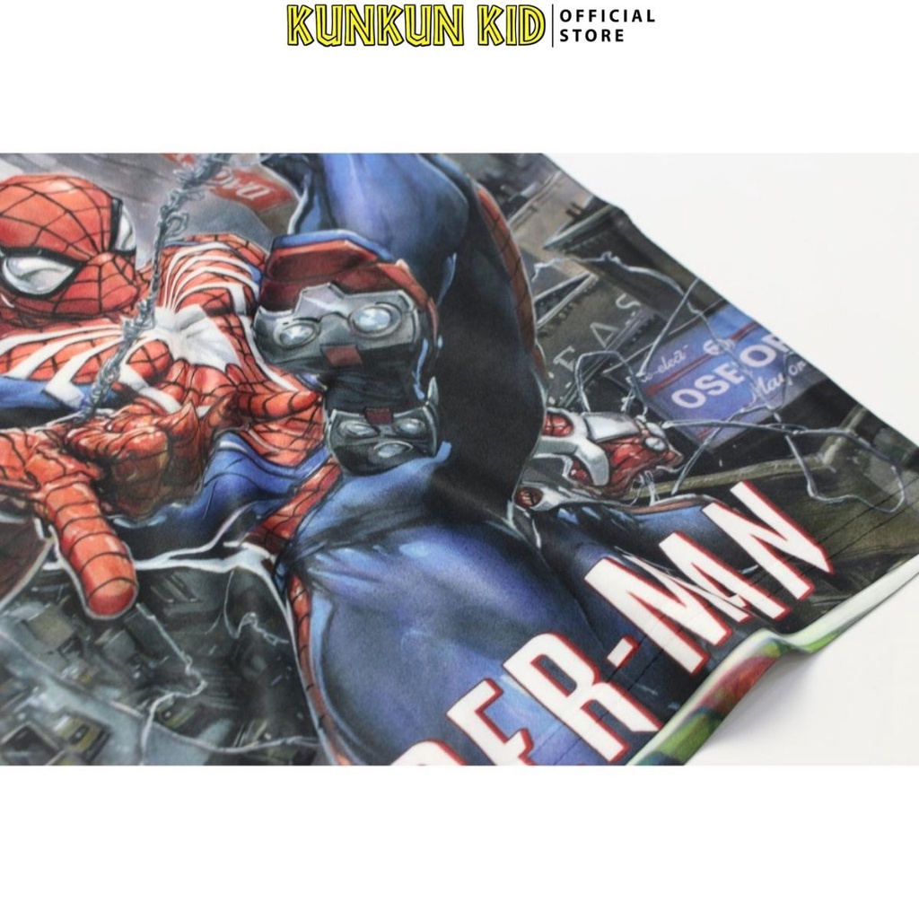 Quần áo bé trai Thun lạnh hình người nhện Spiderman xám size đại từ 10kg-40kg Kunkun Kid TP534