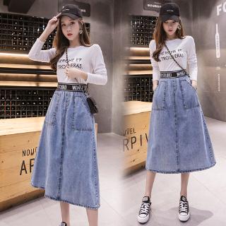Chân Váy Denim Chữ A Lưng Cao Thời Trang Dành Cho Nữ