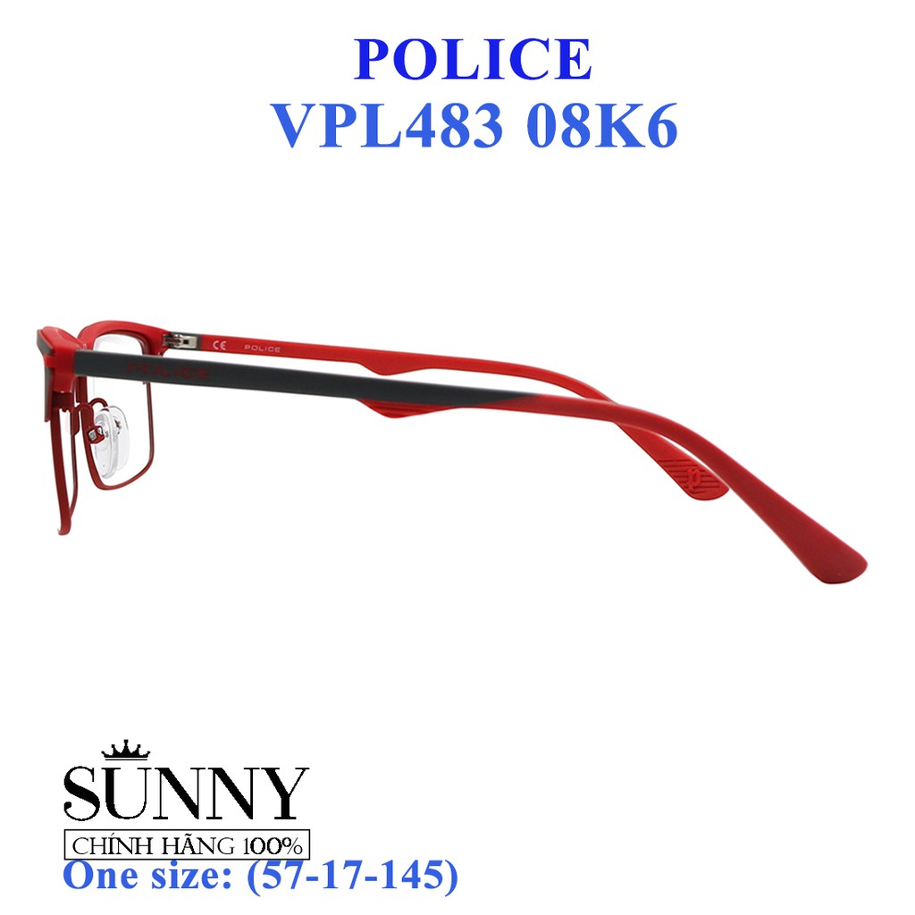 Gọng kính thời trang chính hãng nhiều màu Police VPL483 08K6 (57-15-145), thiết kế dễ đeo bảo vệ mắt