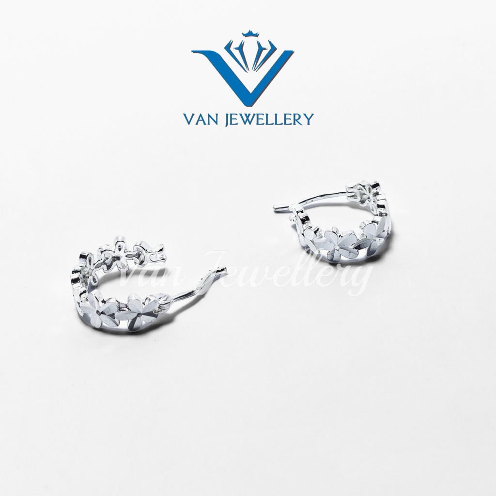 Khuyên tai bạc khuyên tròn sát tai vòng hình bông hoa siêu sáng Van Jewelry V10060