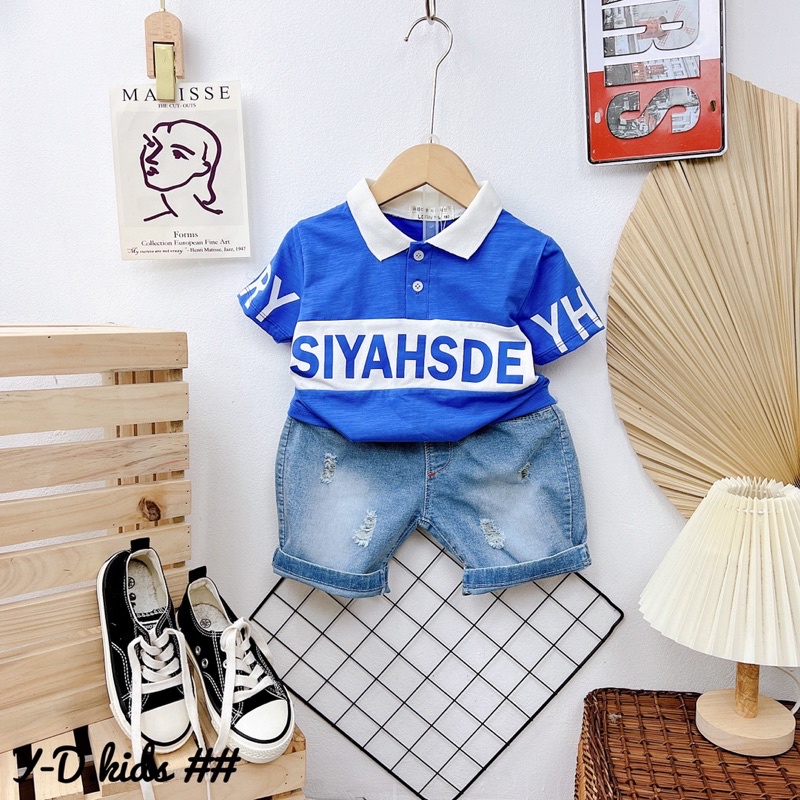 Set áo polo quần jean cho bé trai