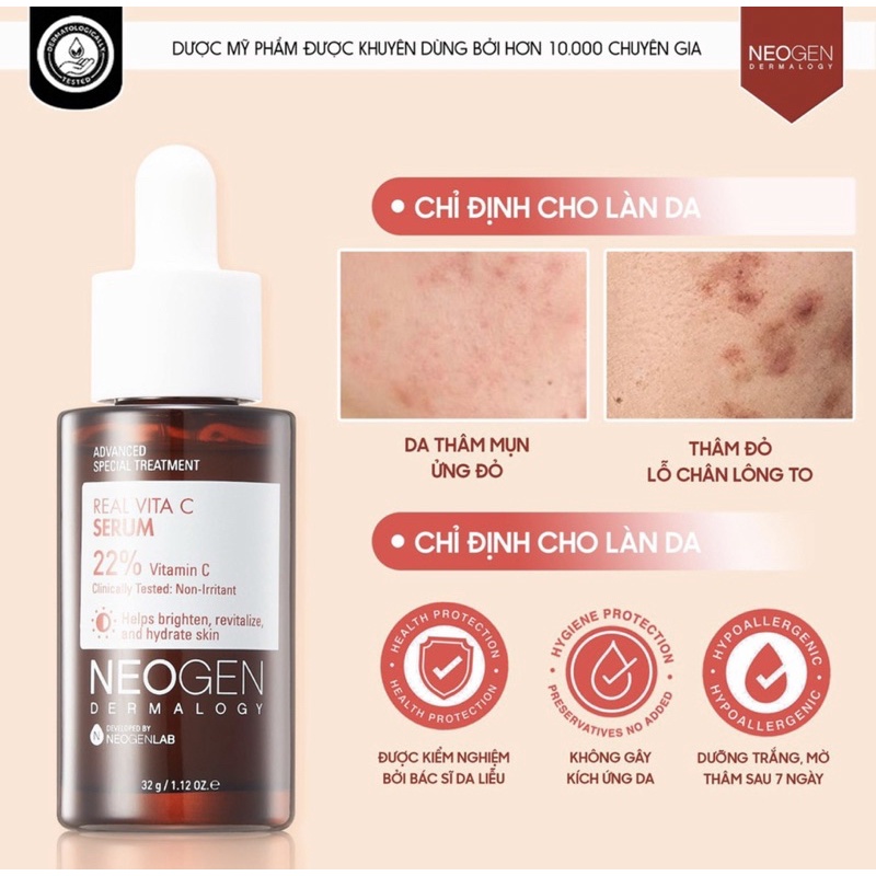 Siêu Tinh Chất Mờ Thâm Dưỡng Trắng Vitamin C SAP 22% Neogen Dermalogy Real Vita C Serum 32ml