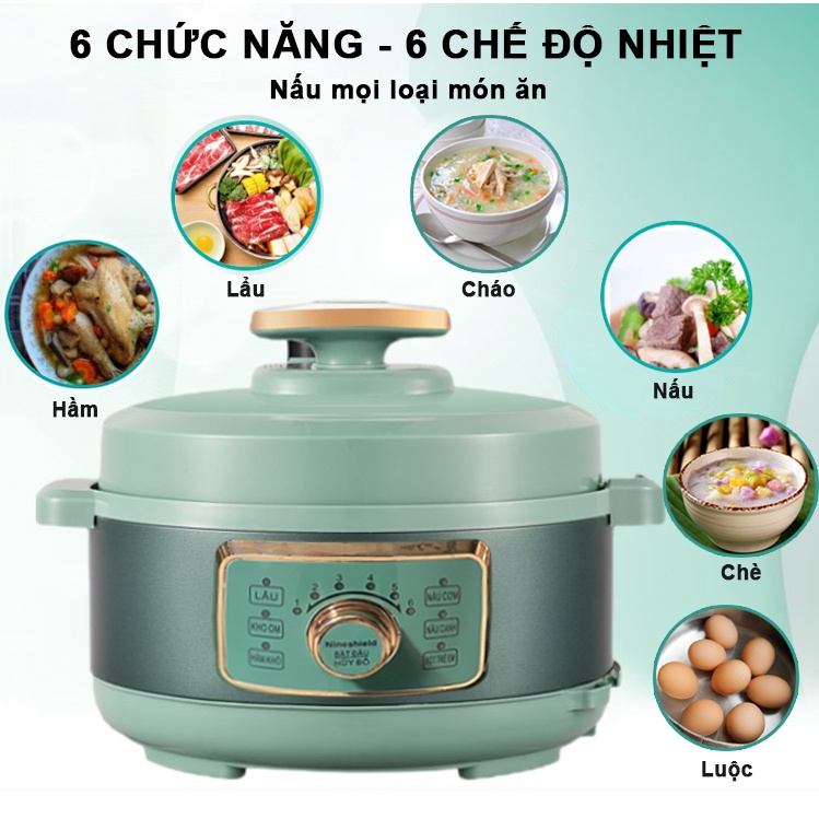 Nồi Áp Suất Đa Năng NINESHIELD 4L - Hầm, Nấu Bảo Toàn Dinh Dưỡng - Bảo Hành 12 Tháng