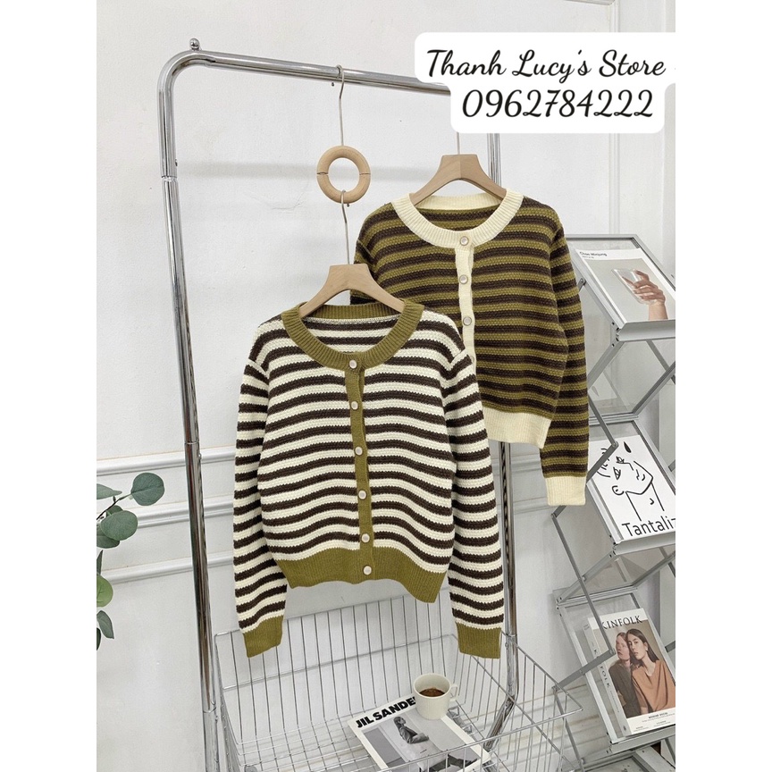 Áo cadigan len kẻ, áo len nữ kẻ màu vintage phong cách hàn quốc | BigBuy360 - bigbuy360.vn