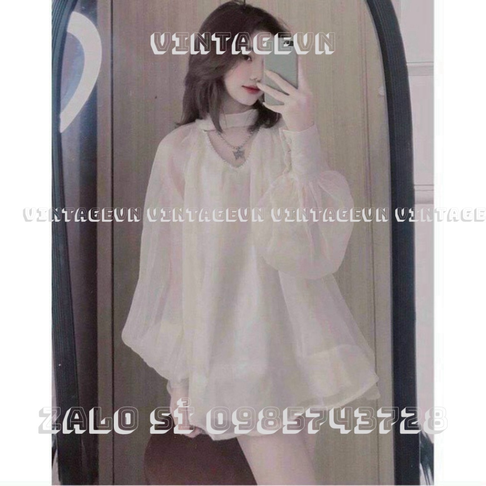 Áo babydoll tay bồng tiểu thư dấu quần kaca vintagevn