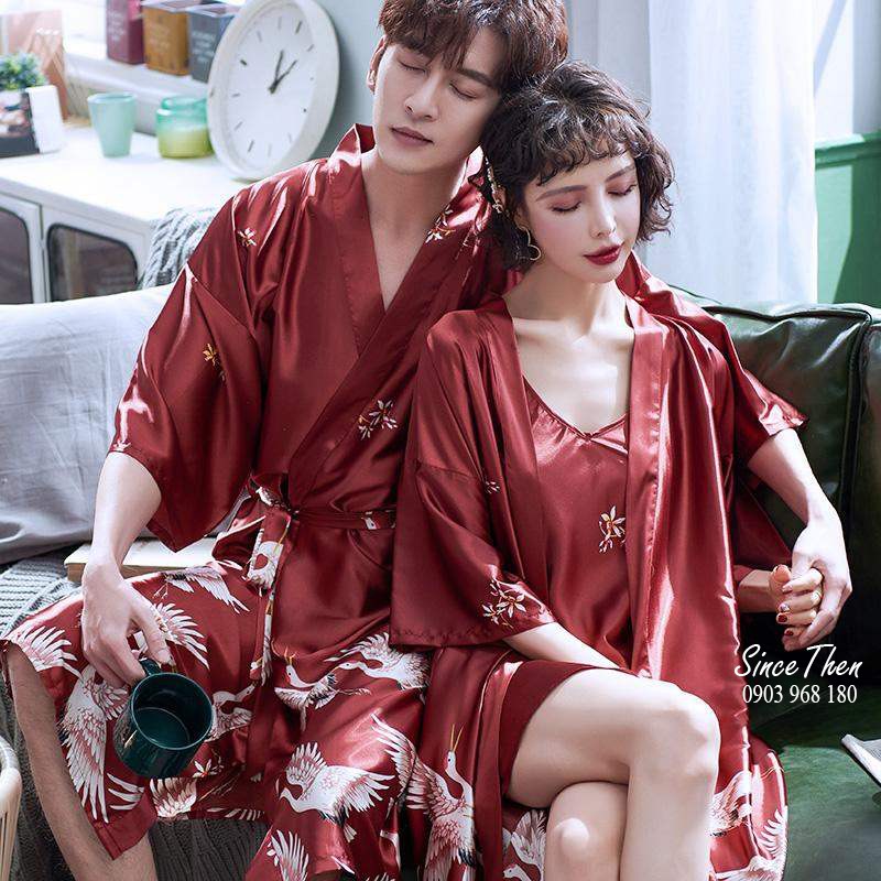 Đồ ngủ đôi tân hôn lụa hồng hạc, Pyjama đôi nam nữ tân hôn lãng mạn, quà cưới ý nghĩa - Since Then