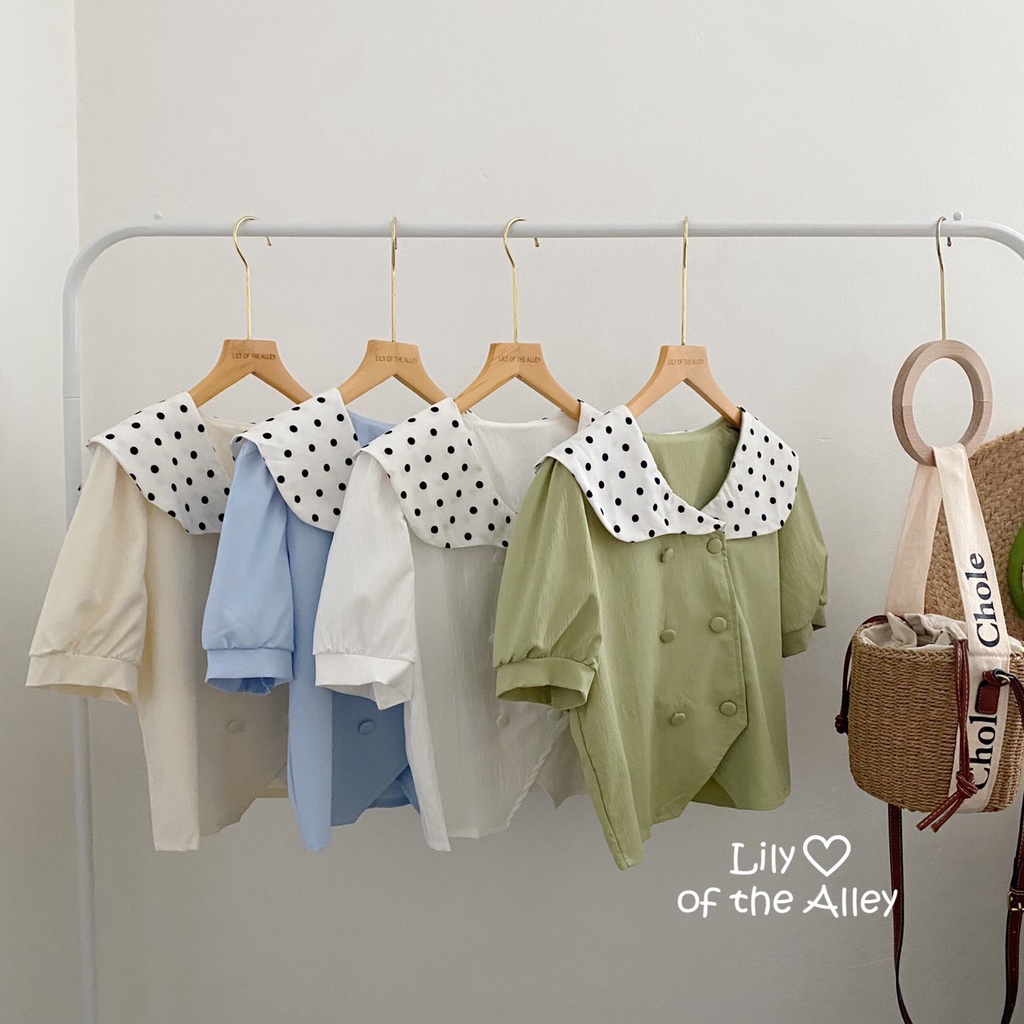Áo sơ mi cổ chấm bi vintage xinh xắn