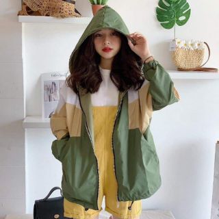 Áo khoác dù phối màu có mũ, áo khoác nam nữ phong cách - sọc ngang lớn