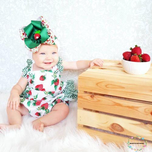 Set 2 Món Đồ Liền Thân Và Băng Đô Hình Quả Dâu Dễ Thương Cho Bé Gái